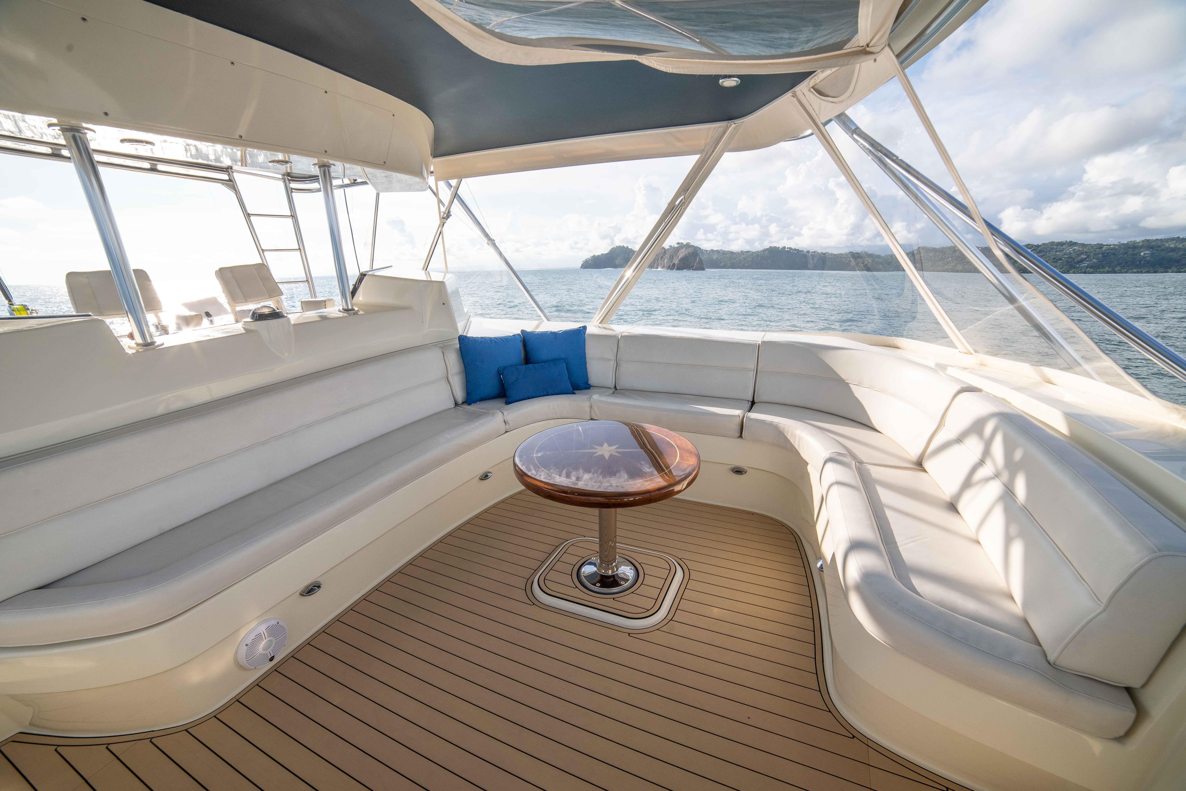 Luxurious seating area on a 1996 Donzi 72 Custom Convertible yacht.
