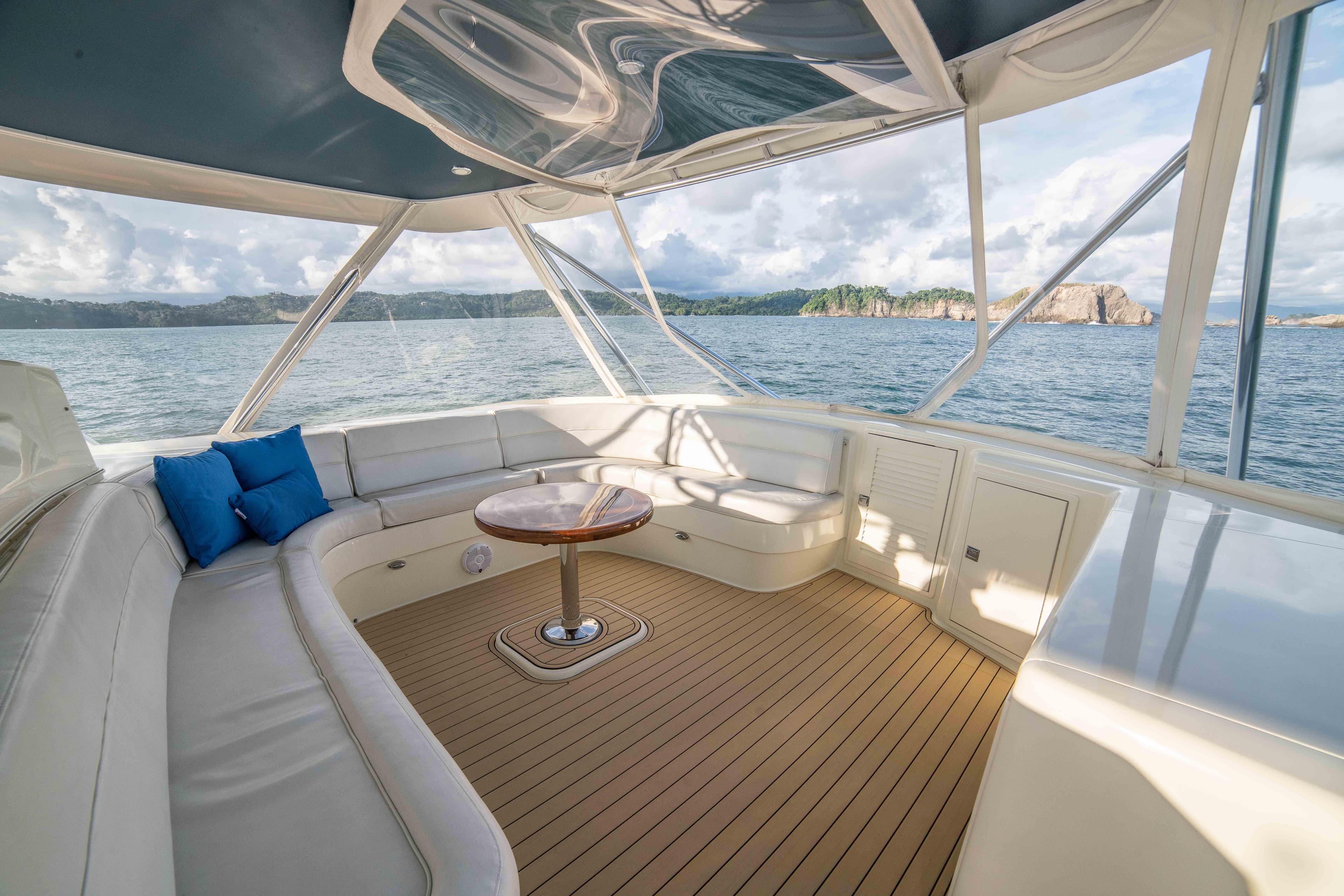 1996 Donzi 72 Custom Convertible yacht interior with ocean view.