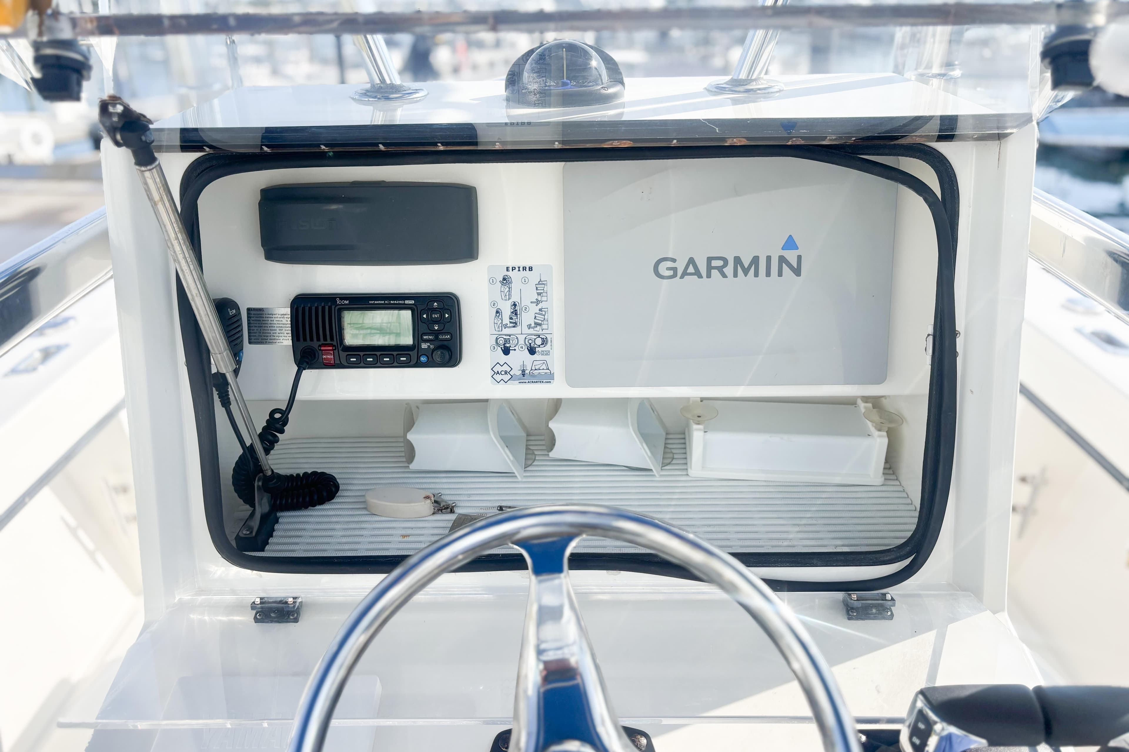 2016 Whitewater boat console with Garmin navigation and communication equipment.