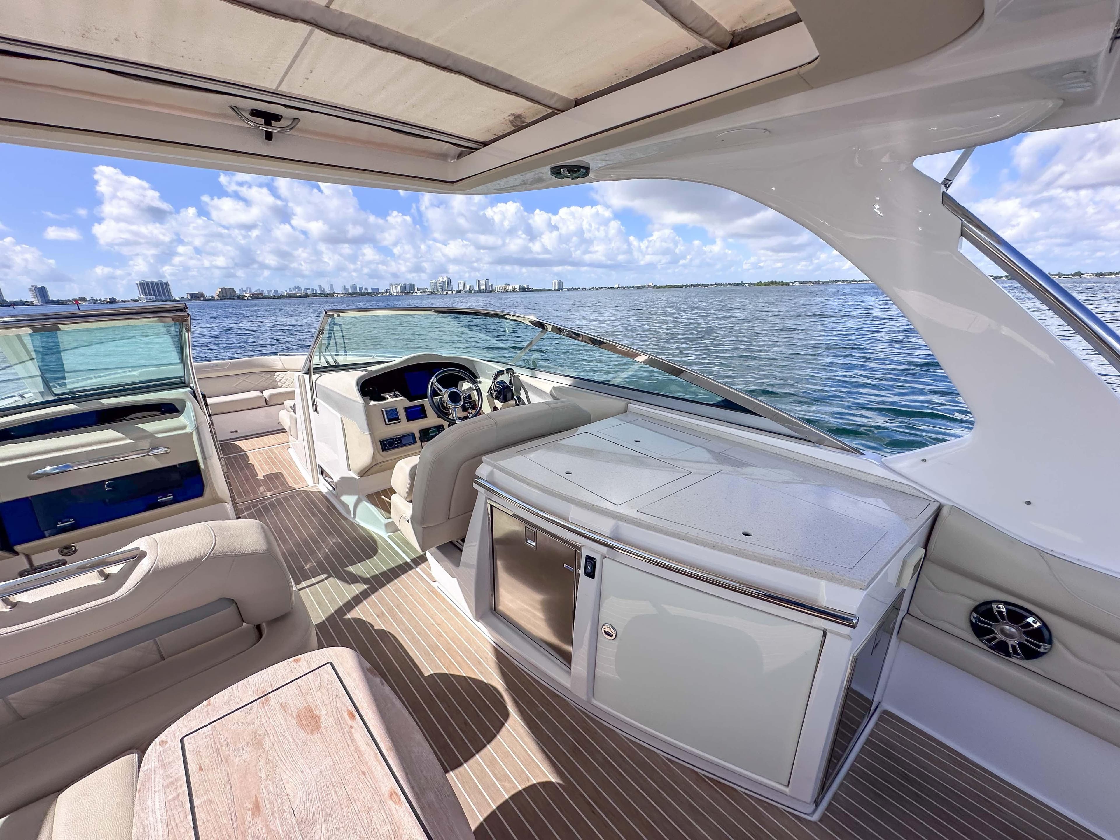 2019 Regal 33 OBX boat interior with luxurious seating and ocean view.