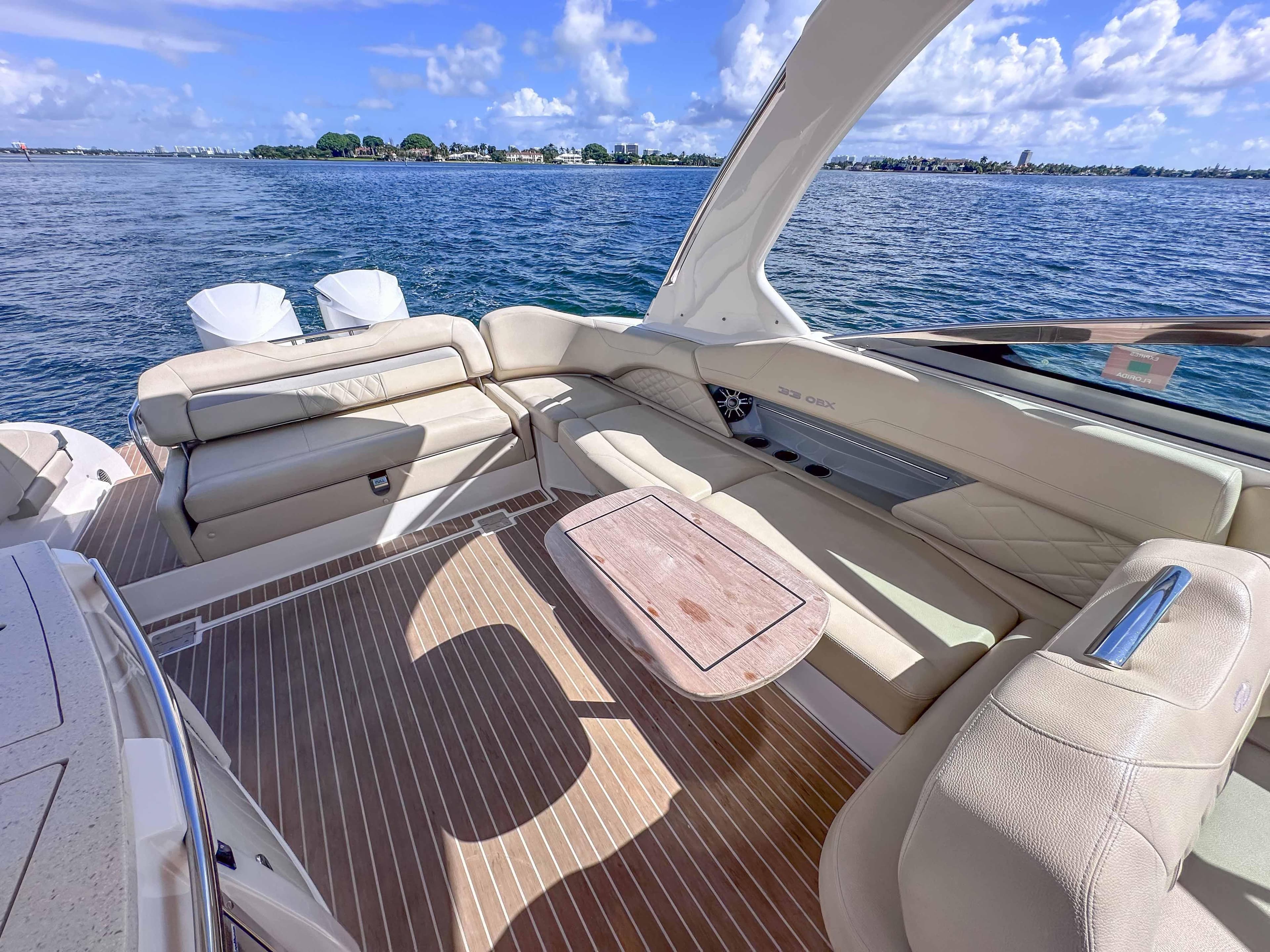 2019 Regal 33 OBX boat interior with luxurious seating and ocean view.